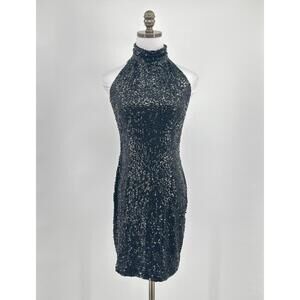 Niteline by Della Roufogali Black Sequin Halter Short Bodycon Dress